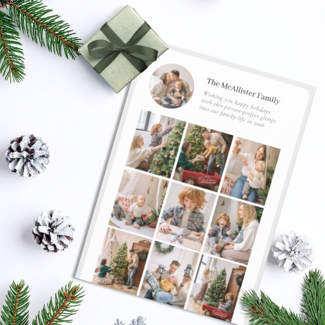 Minimalist Multi-Photo Holiday Card Nine Grid Julkort (Picture-perfect minimalist photo card for sharing your "top nine of the year" with friends + family)