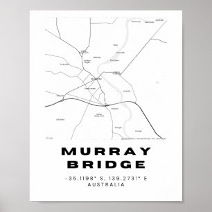 Minimalist Murray Bridge Karta med koordinater Poster