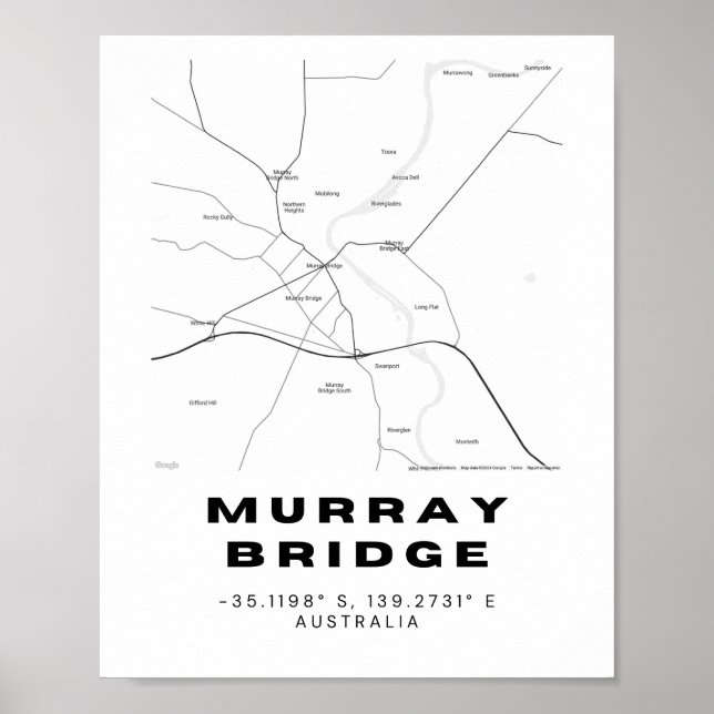 Minimalist Murray Bridge Karta med koordinater Poster (Framsidan)