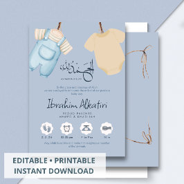 Minimalist Muslim Baby Boy Birth Announcement Card Meddelande