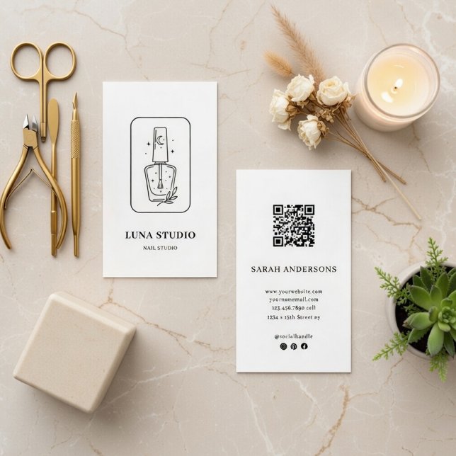 Minimalist Nail Technician Card with QR Code Visitkort (Skapare uppladdad)