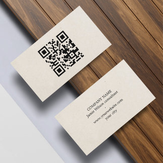 Minimalist Natural Beige Black QR code Networking Visitkort