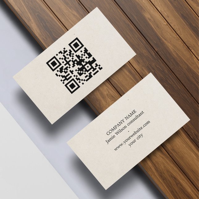 Minimalist Natural Beige Black QR code Networking Visitkort (Skapare uppladdad)