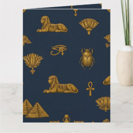 Minimalist Navy & Antique Gold Egyptian Pattern Kort
