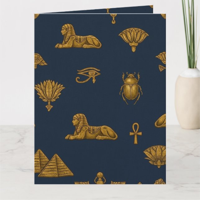 Minimalist Navy & Antique Gold Egyptian Pattern Kort (Framsida)
