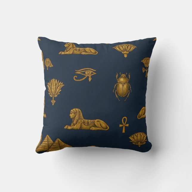 Minimalist Navy & Antique Gold Egyptian Pattern Kudde (Baksida)