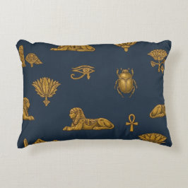 Minimalist Navy & Antique Gold Egyptian Pattern Prydnadskudde