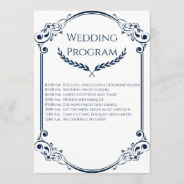 Minimalist Navy Blue and White Wedding Program