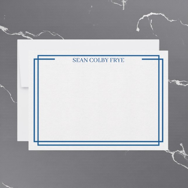 Minimalist Navy Blue Border Note Card Stationery (modern minimalist personalized note card set)