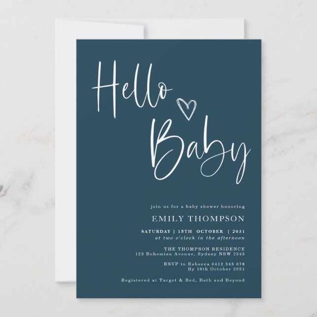 Minimalist Navy Blue Boy Baby Shower Inbjudningar (Framsida)