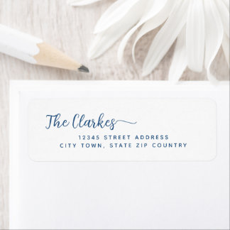 Minimalist Navy Blue Family Stationery Returadress Etikett