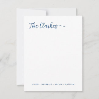 Minimalist Navy Blue Family Stationery Vertical Anteckningskort