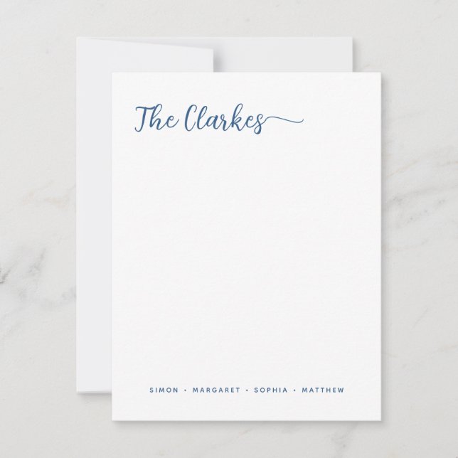 Minimalist Navy Blue Family Stationery Vertical Anteckningskort (Framsida)