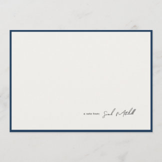 Minimalist Navy Border Personalized Script Anteckningskort