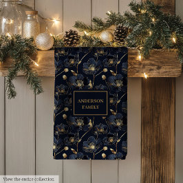Minimalist Navy Towel Gold Flowers Monogram Touch Kökshandduk