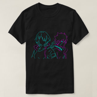 Minimalist Neon Pink & Blue Cyberpunk Anime Couple T Shirt
