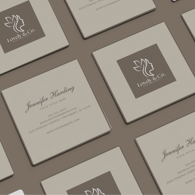 Minimalist Neutral Beige Beauty Square  Fyrkantigt Visitkort (Skapare uppladdad)