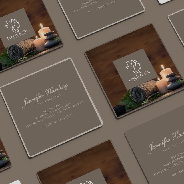 Minimalist Neutral Beige Beauty Square with photo Fyrkantigt Visitkort (Skapare uppladdad)