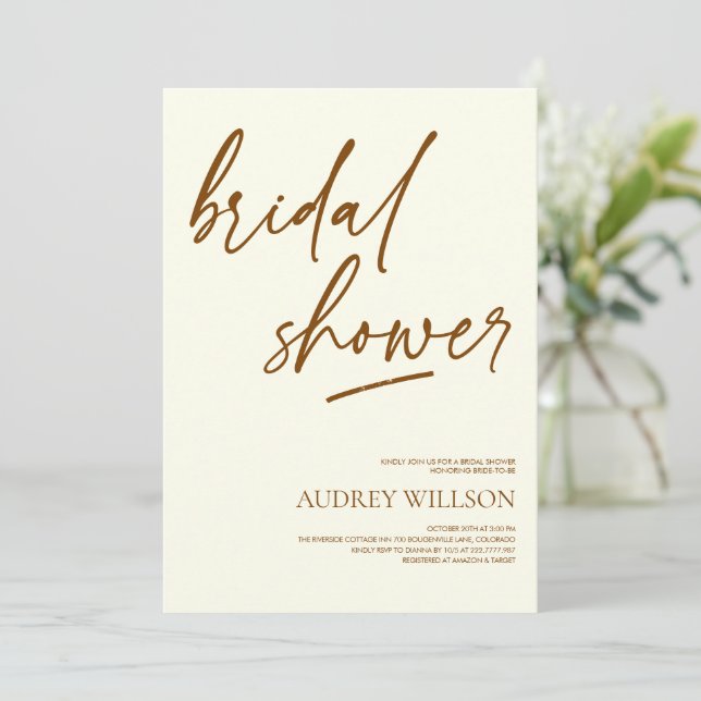 Minimalist Neutral Bridal Shower Invitation Inbjudningar (Stående Fram)