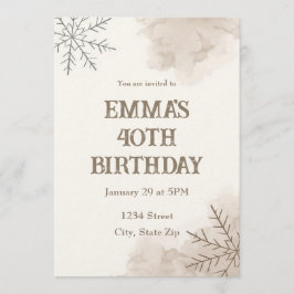 Minimalist Neutral Winter 40th Birthday Invitation Inbjudningar