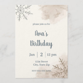 Minimalist Neutral Winter Birthday Invitation Inbjudningar