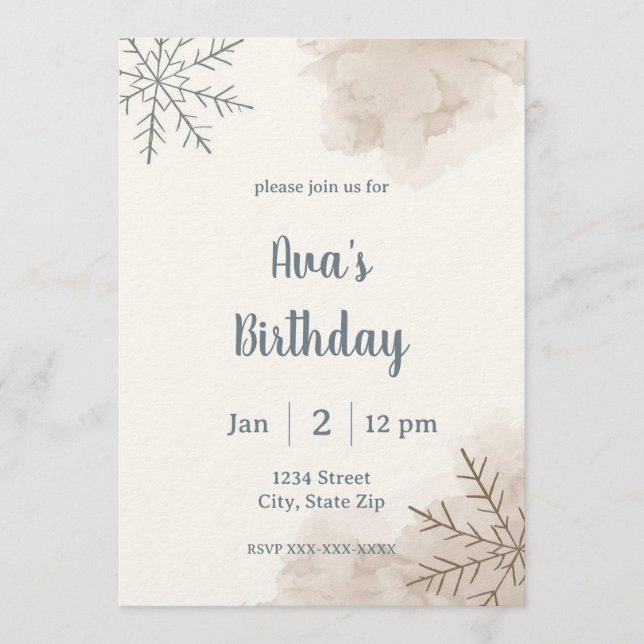 Minimalist Neutral Winter Birthday Invitation Inbjudningar (Framsida)