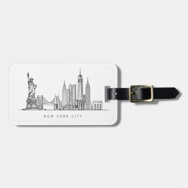 Minimalist New York City Skyline Line Art Bagagebricka (Horisontell Framsida)