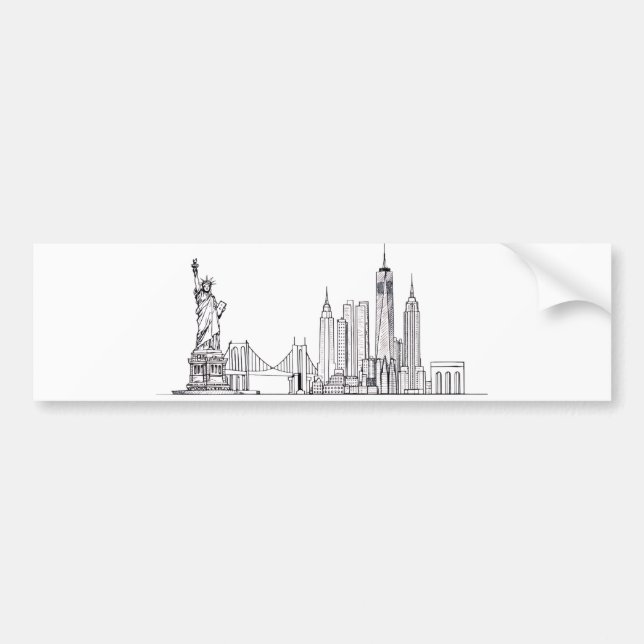 Minimalist New York City Skyline Line Art Bildekal (Framsidan)