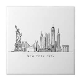 Minimalist New York City Skyline Line Art Kakelplatta