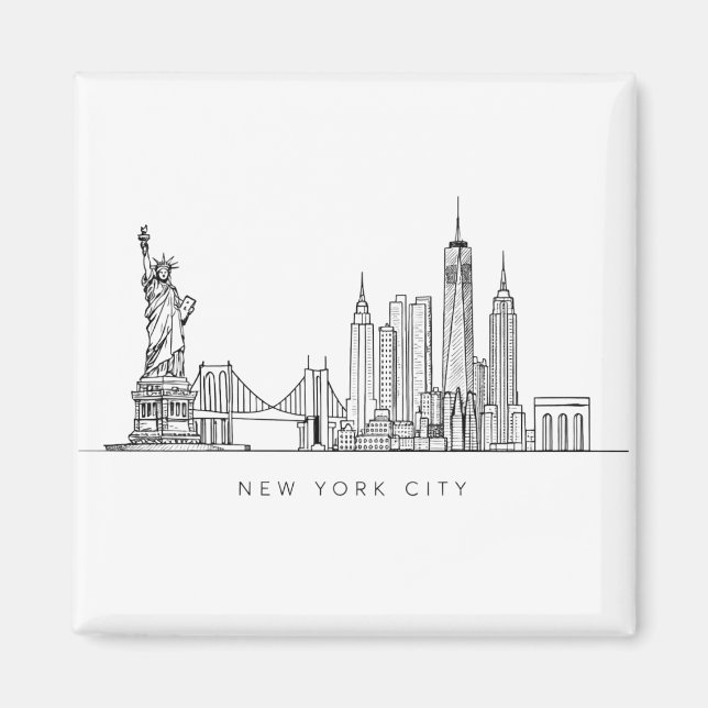 Minimalist New York City Skyline Line Art Magnet (Framsidan)
