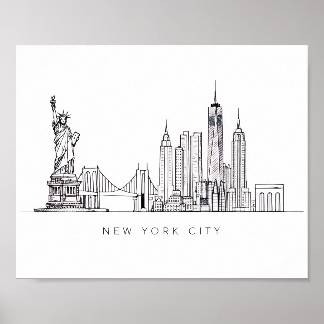 Minimalist New York City Skyline Line Art Poster (Framsidan)