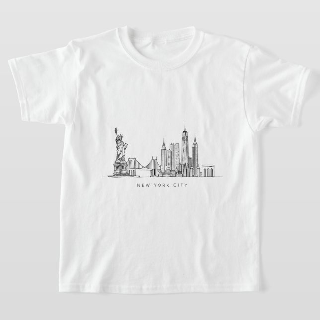 Minimalist New York City Skyline Line Art T Shirt (Laydown)