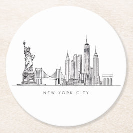 Minimalist New York City Skyline Line Art Underlägg Papper Rund