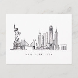 Minimalist New York City Skyline Line Art Vykort