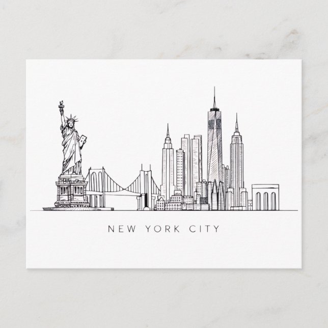 Minimalist New York City Skyline Line Art Vykort (Framsida)