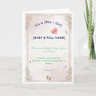 Minimalist Newborn Baby Announcement Card Templat Kort