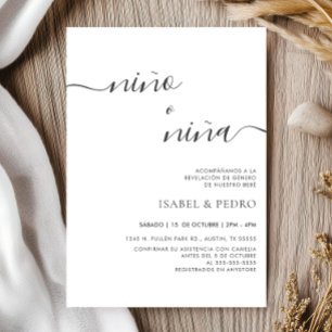 Minimalist Nino o Nina Spanska Genderna Reveal Inbjudningar