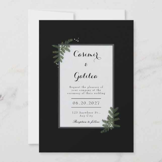 Minimalist Nordic Fern Berry Wedding Inbjudningar (Framsida)