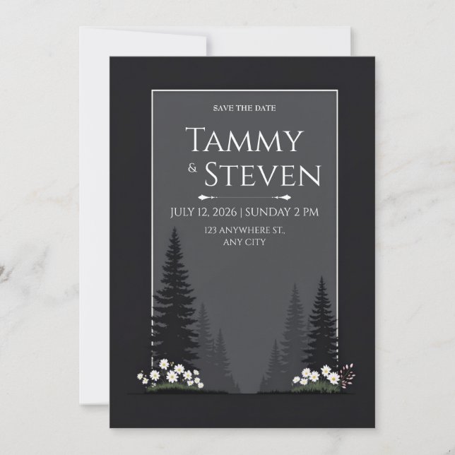 Minimalist Nordic Forest Silhouette Wedding Inbjudningar (Framsida)