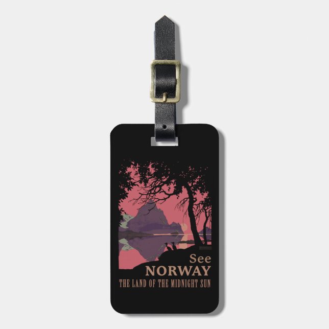 Minimalist Norway Sunset Poster - Mountain Fjord Bagagebricka (Vertikal Framsida)