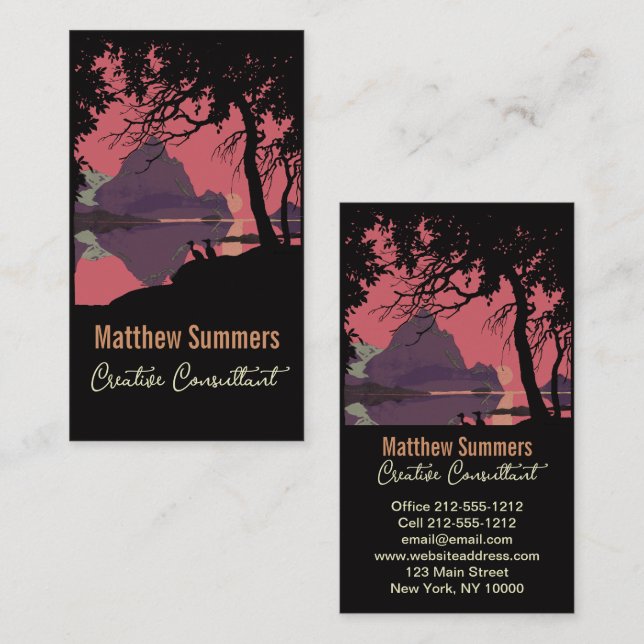 Minimalist Norway Sunset Poster - Mountain Fjord Visitkort (Fram/baksida)