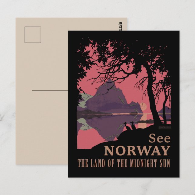 Minimalist Norway Sunset Poster - Mountain Fjord Vykort (Fram/baksida)