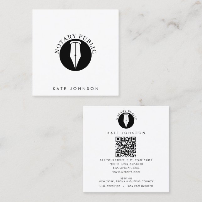 Minimalist Notary Service Signing Agent Logo Fyrkantigt Visitkort (Fram/baksida)