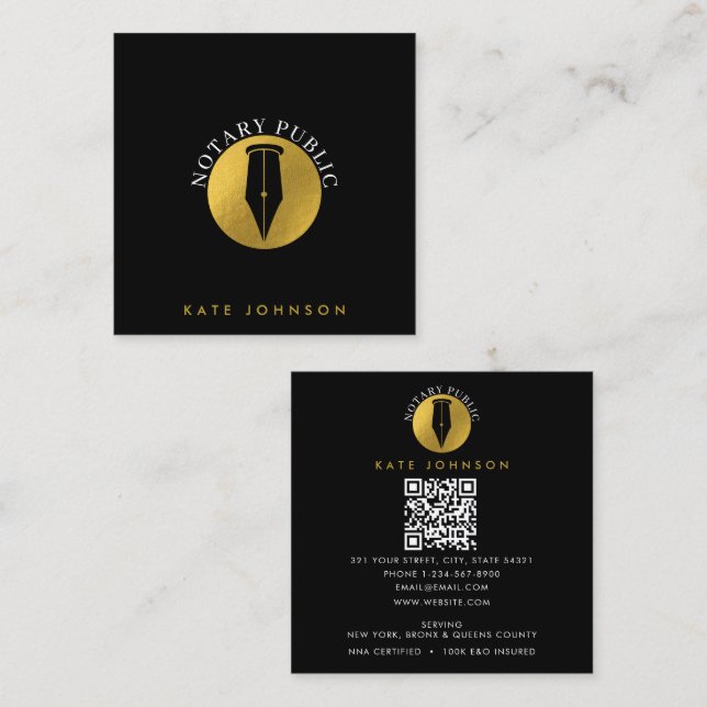 Minimalist Notary Service Signing Agent Logo Gold Fyrkantigt Visitkort (Fram/baksida)