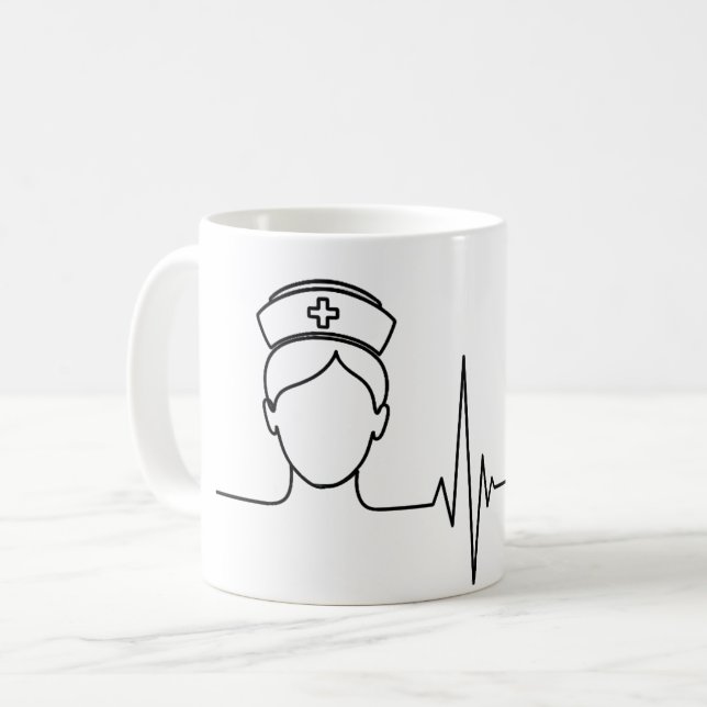 Minimalist Nurse Heartbeat Line Art Mug Kaffemugg (Framsida vänster)