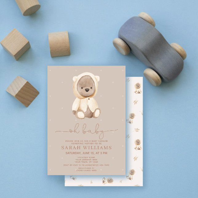 Minimalist Oh Baby Brown Bear Baby Shower Inbjudningar (Skapare uppladdad)