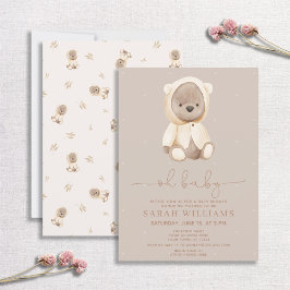 Minimalist Oh Baby Brown Bear Baby Shower Inbjudningar
