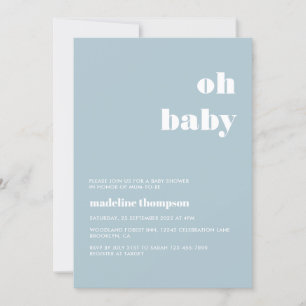 Minimalist Oh Baby Pastel Blue Baby Shower Inbjudningar