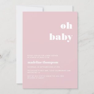 Minimalist Oh Baby Pastel Rosa Baby Shower Inbjudningar