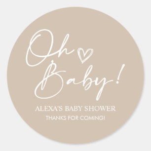 Minimalist Oh Baby Shower Beige Favor Stickers Runt Klistermärke
